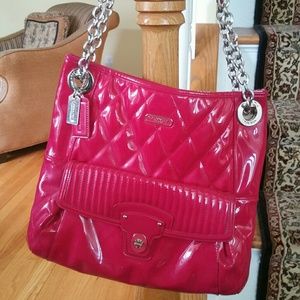 Coach patent leather hot pink quilted poppy bag